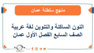 النون الساكنة والتنوين لغة عربية للصف السابع فصل أول عمان