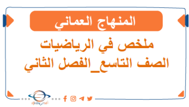 ملخص في الرياضيات الصف التاسع الفصل الدراسي الثاني