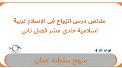ملخص درس الزواج في الإسلام تربية إسلامية حادي عشر فصل ثاني