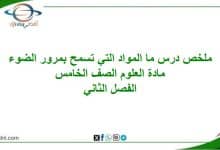 ملخص درس المواد التي تسمح بمرور الضوء علوم الخامس فصل ثاني المنهج العماني