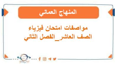مواصفات امتحان الفيزياء الصف العاشر الفصل الثاني
