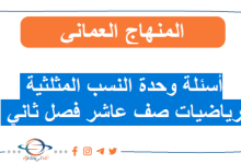 أسئلة وحدة النسب المثلثية رياضيات صف عاشر فصل ثاني عمان