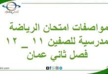 مواصفات امتحان الرياضة المدرسية للصفين 11 _ 12 فصل ثاني عمان