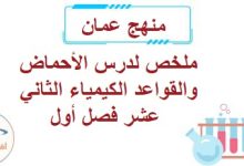 ملخص لدرس الأحماض والقواعد الكيمياء الثاني عشر فصل أول عمان