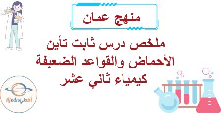 ملخص درس ثابت تأين الأحماض والقواعد الضعيفة كيمياء ثاني عشر فصل 1