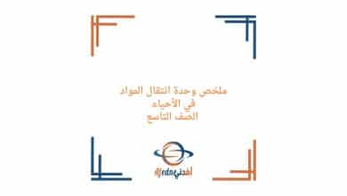 ملخص وحدة انتقال المواد من الخلايا وإليها أحياء تاسع فصل أول