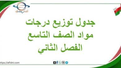 جدول توزيع الدرجات لجميع مواد الصف التاسع الفصل الثاني