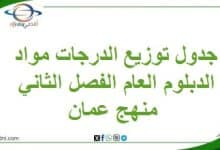 جدول توزيع الدرجات مواد الدبلوم العام الفصل الثاني منهج عمان
