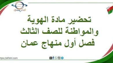 تحضير مادة الهوية والمواطنة للصف الثالث فصل أول منهاج عمان