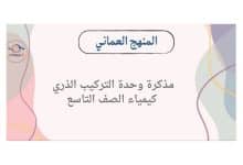 مذكرة وحدة التركيب الذري في كيمياء الصف التاسع الفصل الأول